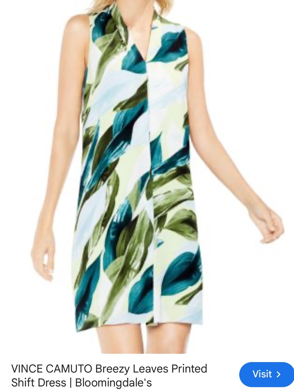 Vince Camuto Lime Green & Teal Leaf Print Sleeveless Dress in XS